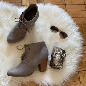 Crown Vintage Heeled Grey Suede Lace Up Booties